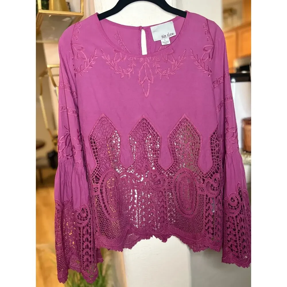 Anthropologie Chloe Oliver Lace Embroidered Blouse, Size L 8-12